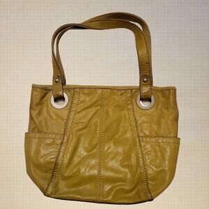 Fossil Vintage Y2K Woman's Green Leather Bag with Pockets Early 2000s